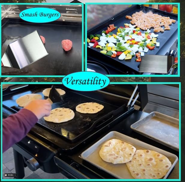 La Cuisine Extra-Wide Spatula Stainless Steel with Wooden Handle for BBQ Flat Top Griddle Blackstone Grill Pancake Smash Burger Tool Hamburger Turner, Heavy-duty 5x6” Stainless Steel, 1 Pound Weight