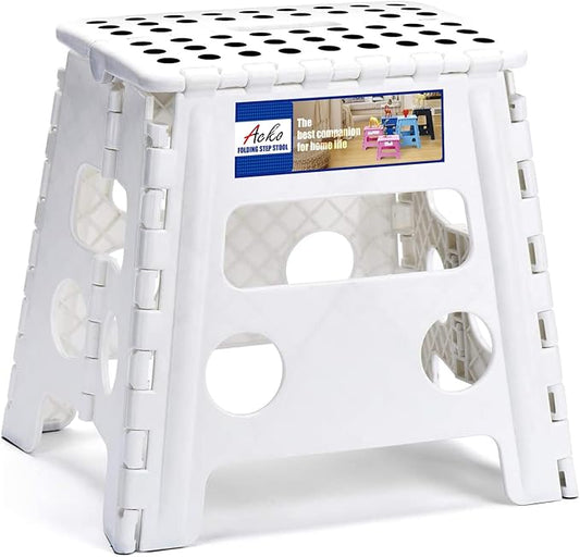 ACKO Folding Step Stool -13inch Height Premium Heavy Duty Foldable Foot Stool for Kids and Adults, Kitchen Garden Bathroom Stepping Stool White
