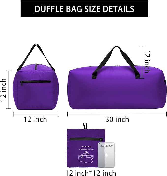 Foldable Duffel Bag 30" / 75L Lightweight with Water Rresistant for Travel-Purple
