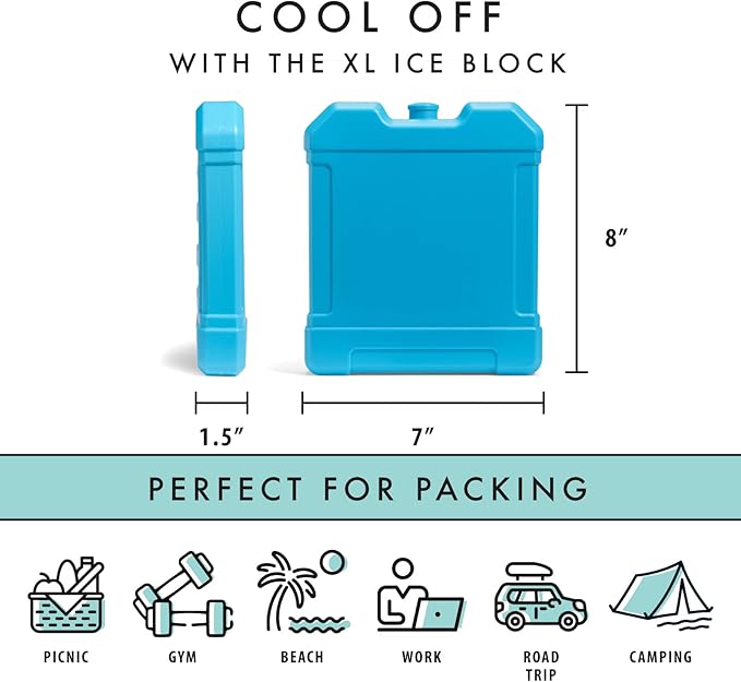 Cool Coolers by Fit + Fresh, XL Cooler Ice Block, Large and Powerful Ice Pack, Perfect for Insulated Cooler, Beach Bag, Backpack Cooler & Travel, 1PK, Blue