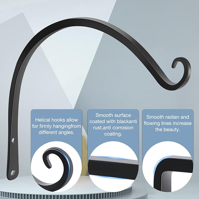 Gtongoko 2 Pack 14 Inch Plant Hangers Outdoor Metal, Plant Hooks for Wall Indoor, Outdoor Hooks for Hanging Bird Feeders, Plant Bracket, Lanterns, Wind Chinme, Black