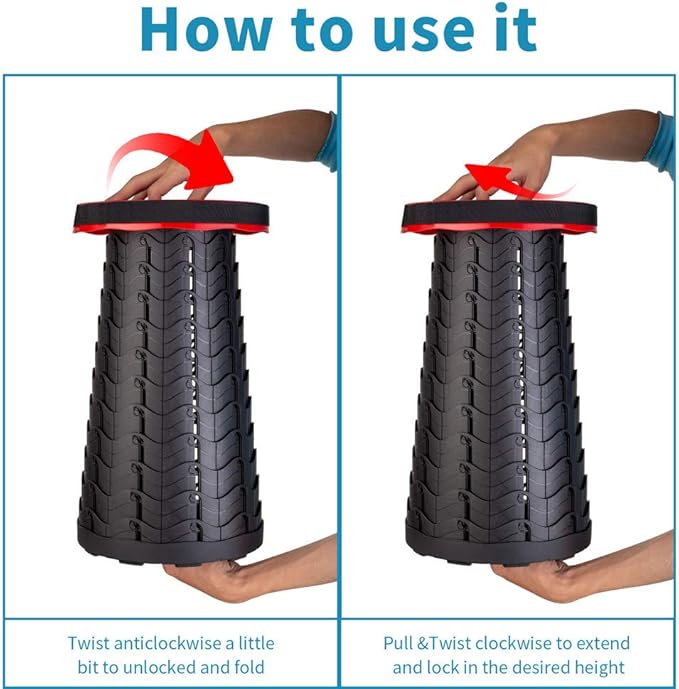 Boreeman Upgraded Folding Stool Lightweight Yet More Sturdy with Load Capacity 400lbs Portable Collapsible Stool for Camping Fishing Hiking BBQ (Red)