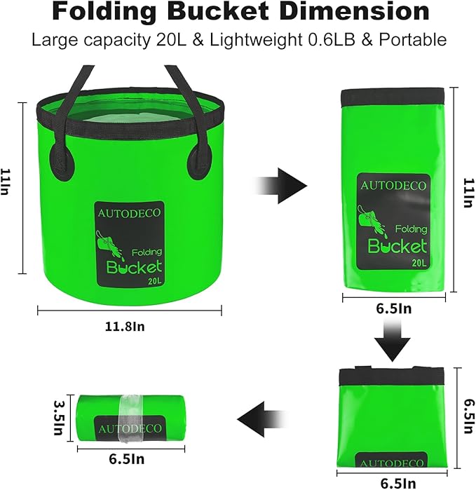 AUTODECO 2 Pack Collapsible Bucket 5 Gallon Container Folding Water Bucket Portable Wash Basin for Outdoor Travelling Camping Fishing Gardening Car Washing 20L