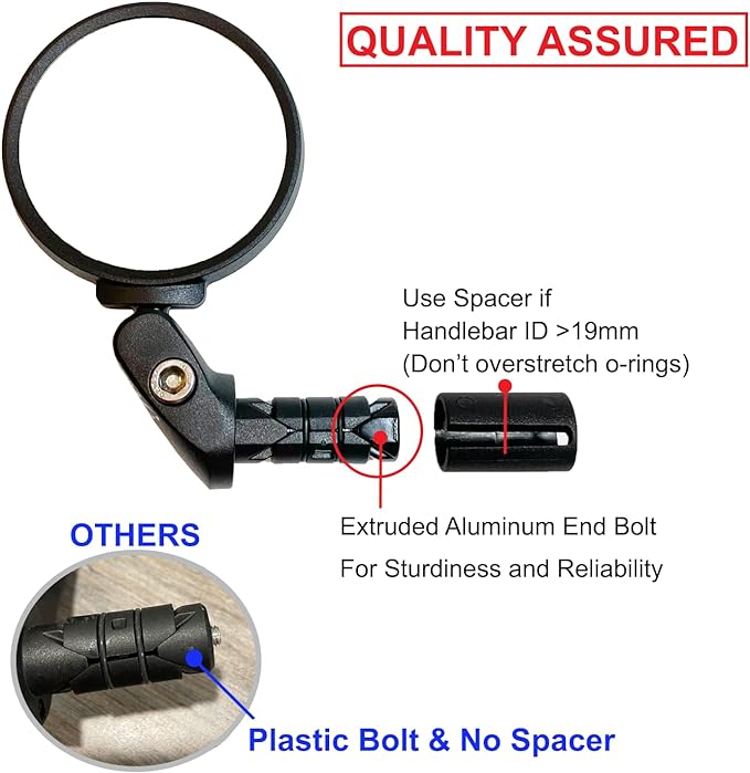 Hafny Bar End Bike Mirror - Stainless Steel Lens, Safe Adjustable Rearview, Cycle, E-bike - HF-MR087 (Black 68 Diameter)