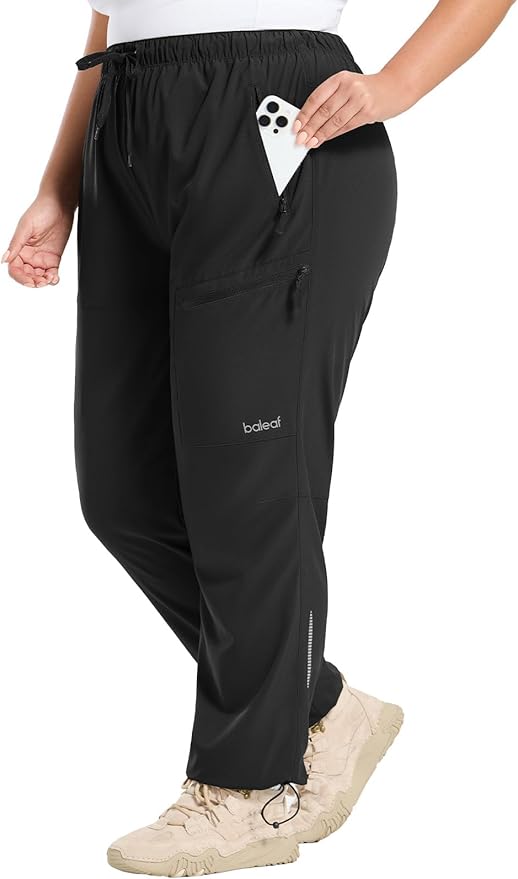 baleaf Plus Size Pants for Women Hiking Cargo Water Resistant UPF 50+ Cargo Joggers Zipper Pockets