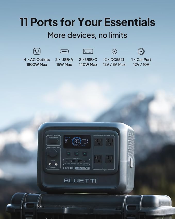 BLUETTI Portable Power Station Elite 100 V2 with 350W Solar Panel(ships separately), 1024Wh Solar Generator w/ 4 1800W AC Outlets, 35% Smaller, Ideal for Camping, Emergencies, Backup Power(2025 New).
