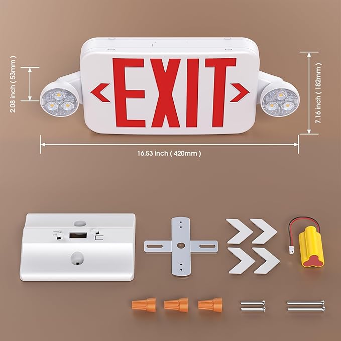 Emergency Exit Sign Lights Combo With Battery Backup, Double Sided Hardwired 6 LEDs, Adjustable Heads Red Lighting Ceiling/Wall Mount, UL Listed, AC 120/277V (4 Pack)