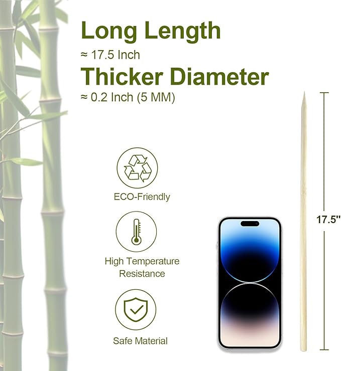 Bulk Value Bamboo Smores Sticks (200 Pcs), Long 17.5" Marshmallow Roasting Sticks for Fire Pit, 5mm Heavy Duty Wooden Skewers for Smore Hot Dog Barbecue Thick for Campfire Grilling Camping Bonfire