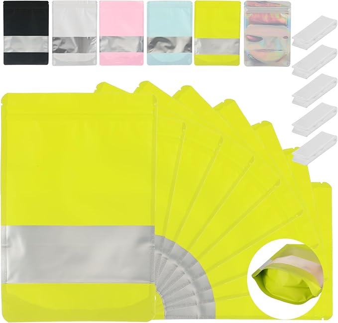 200 Pcs Mylar Bags for Food Storage 7x10 Mylar Bag with Window, Foil Stand Up Resealable Bags for Food, Smell Proof Bag Freeze Dried Candy Packaging Sealable Pouch Jewelry Bracelet Pouch