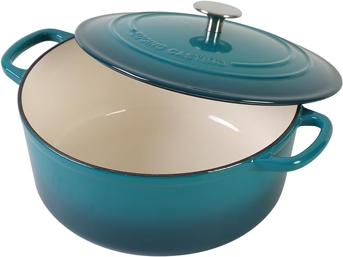 Dutch Ovens with Lid, Enameled Cast Iron Covered 5.5 Quart Dutch Oven with Dual Handle, Darkcyan