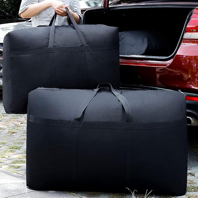 Canvas Extra Large Storage Bags Duffle Bags Organizer Bags for Space Saving Moving Storage (100L, Black)