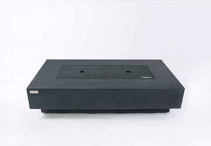 Elementi+ | Positano Gas Fire Pit Cast Concrete 60" Rectangular Fire Table, Outdoor Fire Pit Electronic Ignition | Canvas Cover, Fire Glass and Burner Lid Included | Dark Gray | Natural Gas