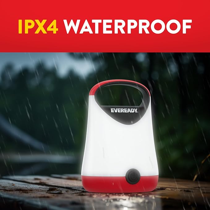 Eveready LED Camping Lantern X-250 (2-Pack), Super Bright Tent Lights, Rugged Water Resistant LED Lanterns, 100 Hour Run-time (Batteries Included), Red and Black