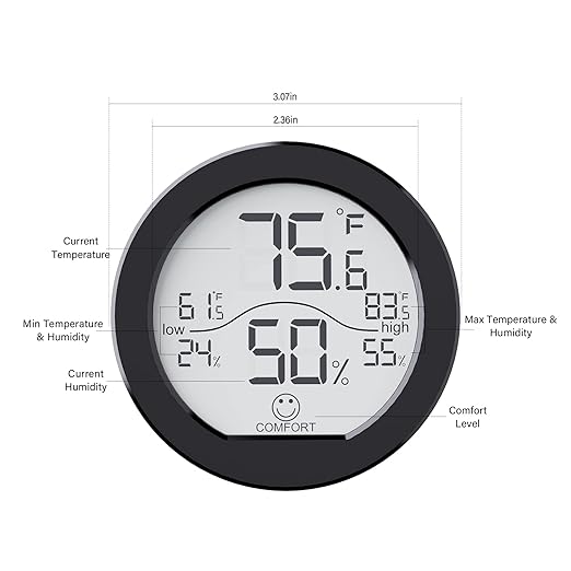 SECRUI Hygrometer Thermometer for Room Temperature Humidity Meter Indoor Thermometer Accuracy Calibration LCD Temperature Sensor with Maximum and Minimum Records, TH1,Black