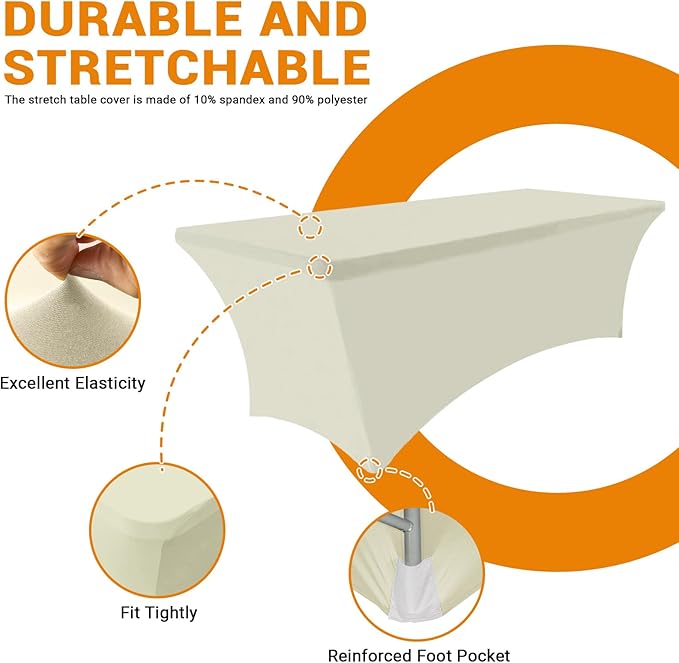 Eurmax USA Rectangular Fitted Spandex Table Covers 4ft Tablecloth Wedding Event Patio Table Decorations Stretch Table Cover for 4ft Folding Table (Ivory,2 Pack)