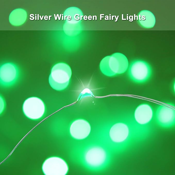 Blingstar USB Powered Fairy Lights, 2 Pack 33Ft 100 LED, Flexible Silver Wire, Mini String Lights for St. Patrick's Day/Halloween/Christmas Tree/Holiday Indoor Decoration, Green