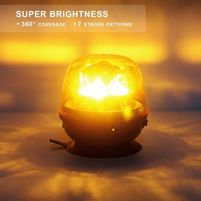 Agrieyes Magnetic Beacon Light Wireless, Class I Portable 12-24V Rotating Warning Lights, Rechargeable Amber Flashing Strobe Lights for Vehicles Trailers Trucks Tractor Bus Forklift Cars