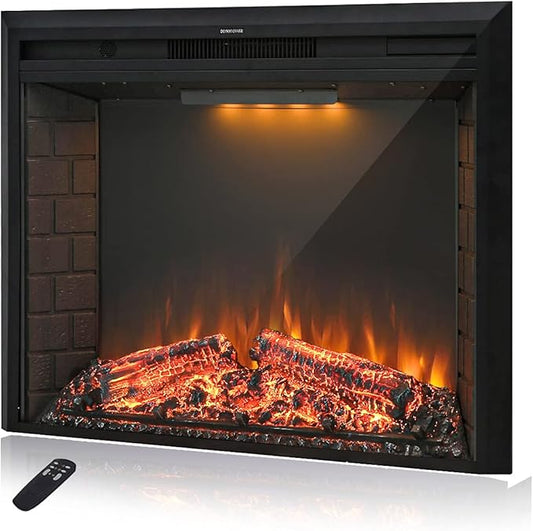 25'' Electric Fireplace Insert, Retro Recessed Fireplace Heater with Fire Cracking Sound, Remote Control & Timer, 750/1500W, Black