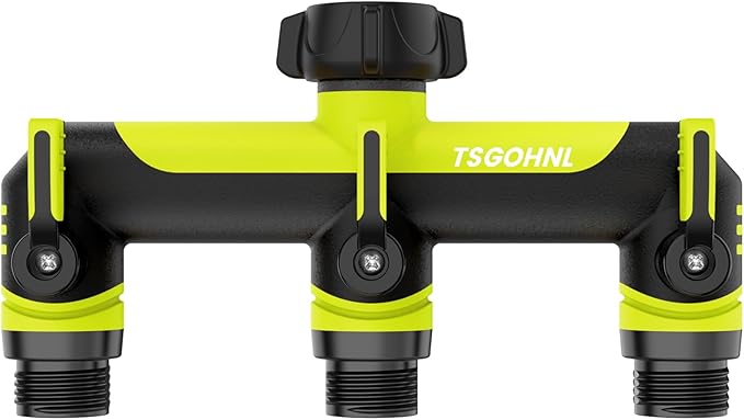 Garden Hose Splitter, 3/4-Inch Hose Manifold, Outdoor Faucet Adapter - Soft TPR Covering - Lightweight Non-Slip Sun-Resistant 3-Way Valve（green）