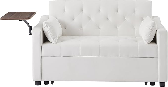 3-in-1 Convertible Sleeper Sofa Bed, Pullout Couch with 360° Swivel Side Table, Modern Chenille Fabric, Easy to Assemble, Folding Loveseat Sofa Bed for Living Room & Guest Room