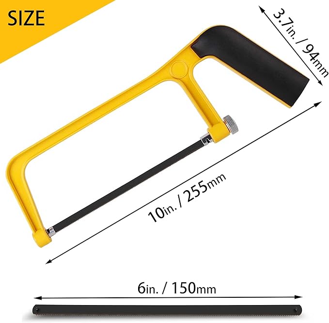 6inch Mini Hacksaw Frame - 150mm Extra Fine Cut Junior Hack Saw with Bi-Metal Blade for Metal and Wood