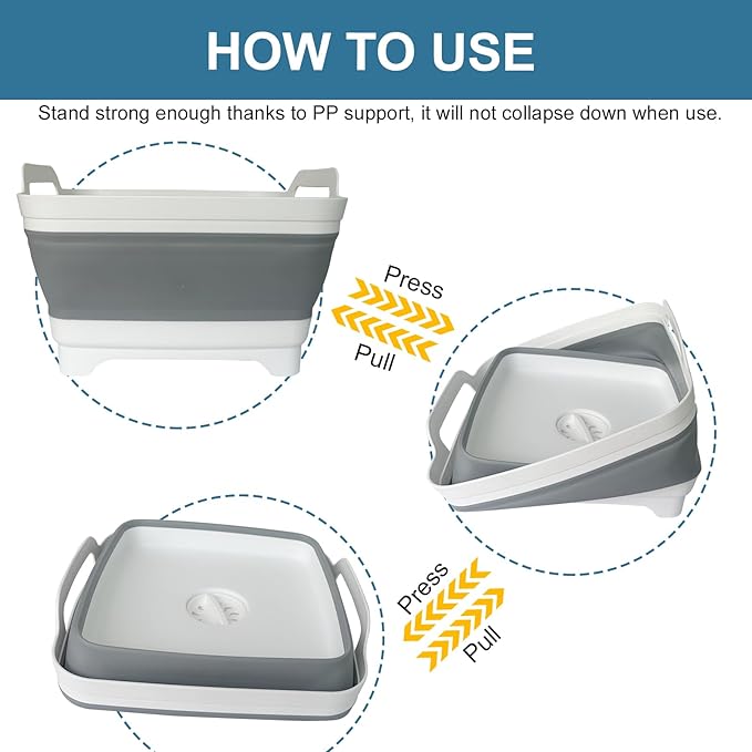 Collapsible Dish Tub 2X9L-Collapsible Basin Bucket Portable Sink-Outdoor Multiuse Foldable Sink Tub Wash Dish Basin for Kitchen Basin RV Camping (Grey+Grey)