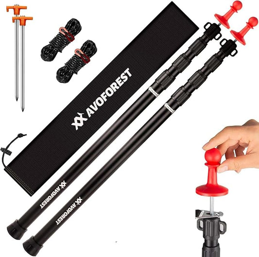 Tarp Poles Heavy Duty Adjustable, AVOFOREST Aviation Aluminum 8.7FT Tent Poles Lengthen and Thicken with Protection Cap Awning Poles Set of 2 for Hiking