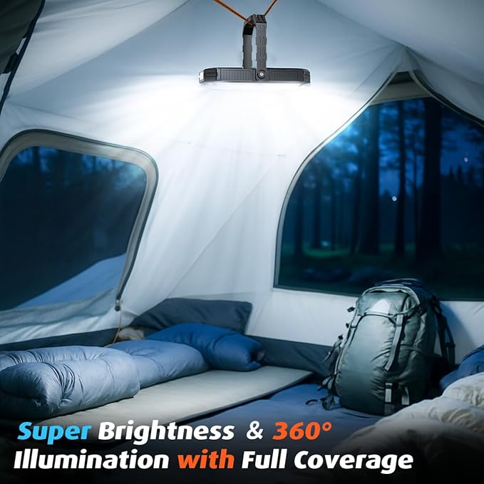 LED Camping Lantern Rechargeable, 10000mAh Portable Camping Lights up to 120+ Hours, 12 Light Modes, Dimmable, LCD Digital Display, Waterproof, Camping Essentials for Power Outages, 2 Packs