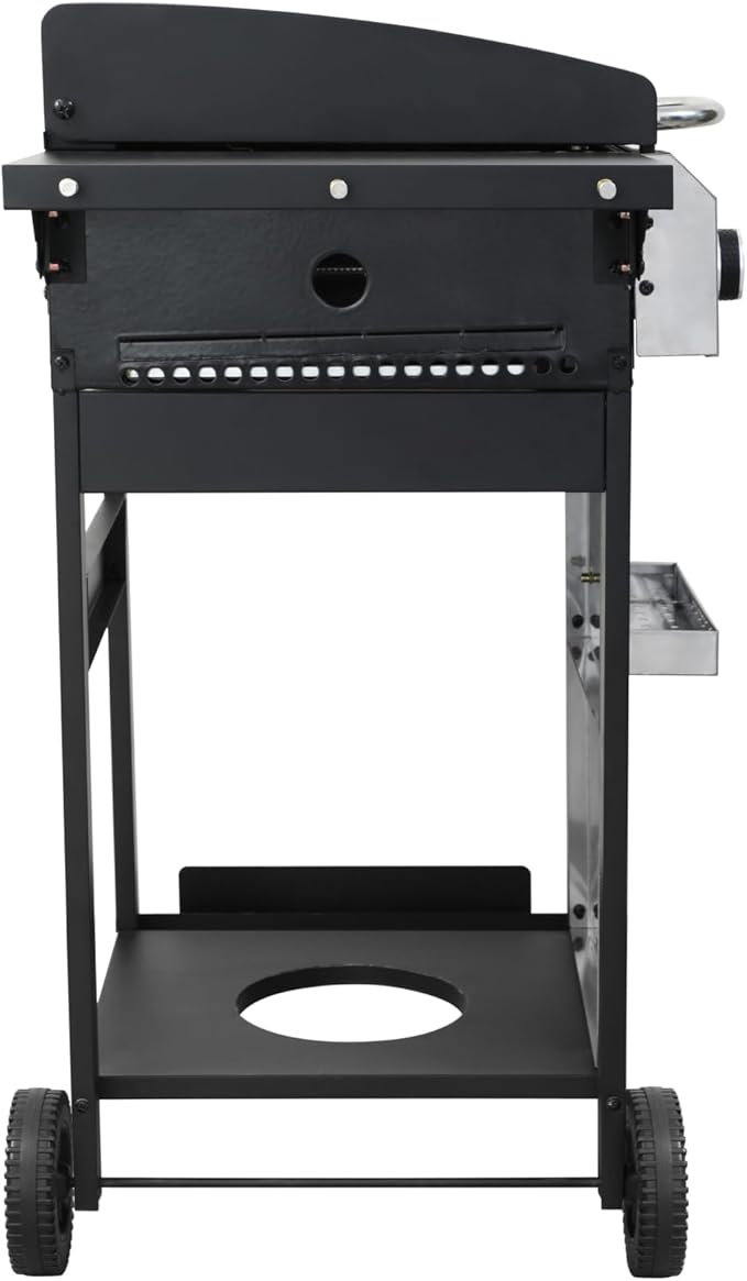 2-Burner Portable Propane Gas Grill with Stainless Steel Plancha Griddle - 24600 BTU Outdoor BBQ Grill with Foldable Side Shelves, Enamel Cooking Grids & Tool Hanging Basket