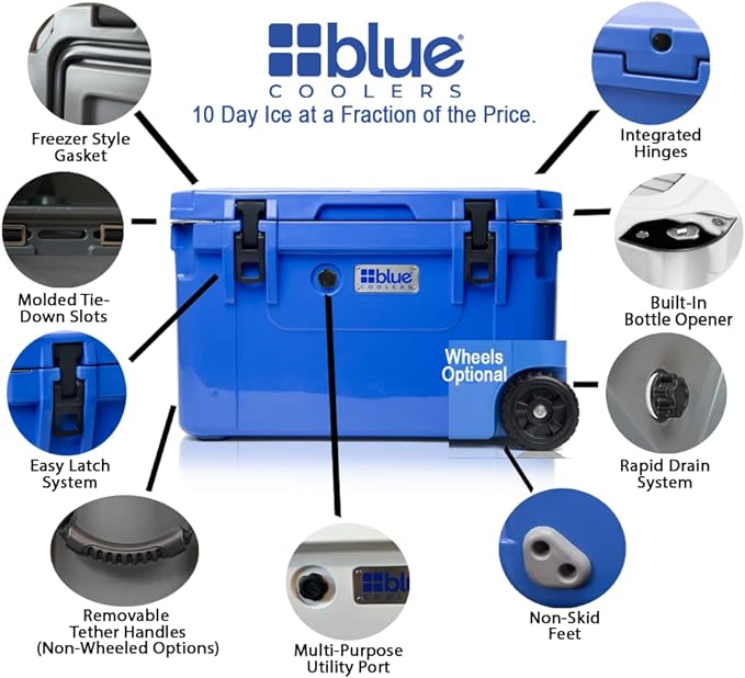 Blue Coolers Ice Vault – 60 Quart Roto-Molded Ice Cooler (Large Ice Chest Holds Ice up to 10 Days)