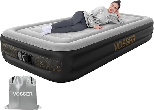 Twin Air Mattress with Built in Pump,Inflatable Mattress 2 Mins Self-Inflation/Deflation,Thicker Blow up Mattress Leak-Proof,Flocked Top Air Bed with Storage Bag for Home, Camping & Guests