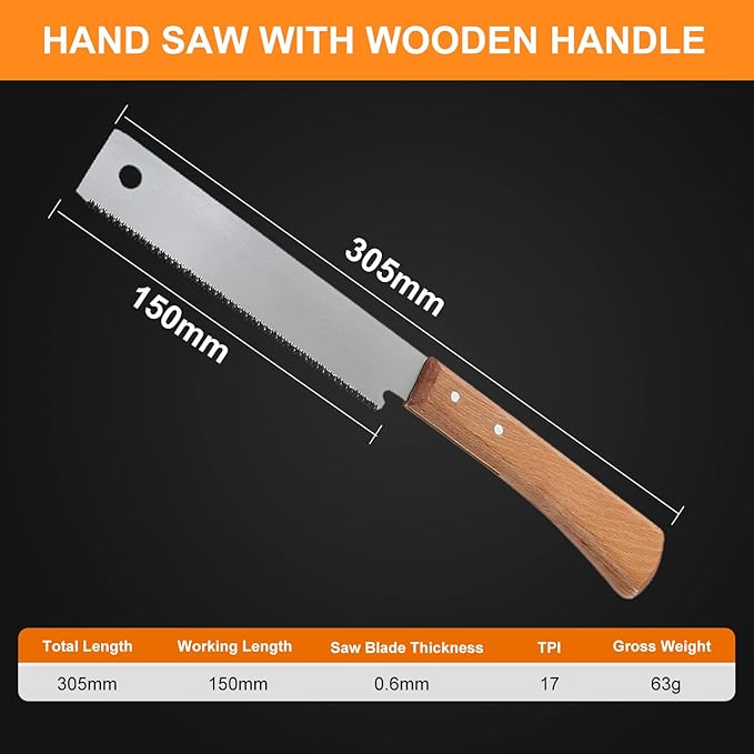 Small Hand Saw, 12in Wood Saw,Double-sided Teeth Wooden Handle Flat Saw Accurate Household Woodworking Flush Cutting Trim Tool for Garden, Pruning, Carpentry, Decoration Household Saws