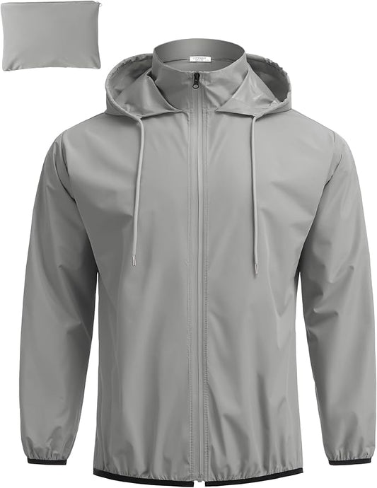 COOFANDY Men's Packable Rain Jacket Lightweight Waterproof Raincoat with Hood Travel Hiking Golf Windbreaker