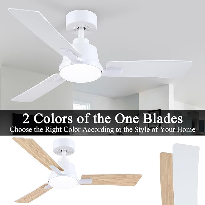 42 Inch Ceiling Fans with Lights,Low Profile Ceiling Fan,Modern Flush Mount,Reversible 6 Speeds,3CCT Dimmable Noiseless White Ceiling Fans for Living Room,Bedroom and Patio,ETL Listed