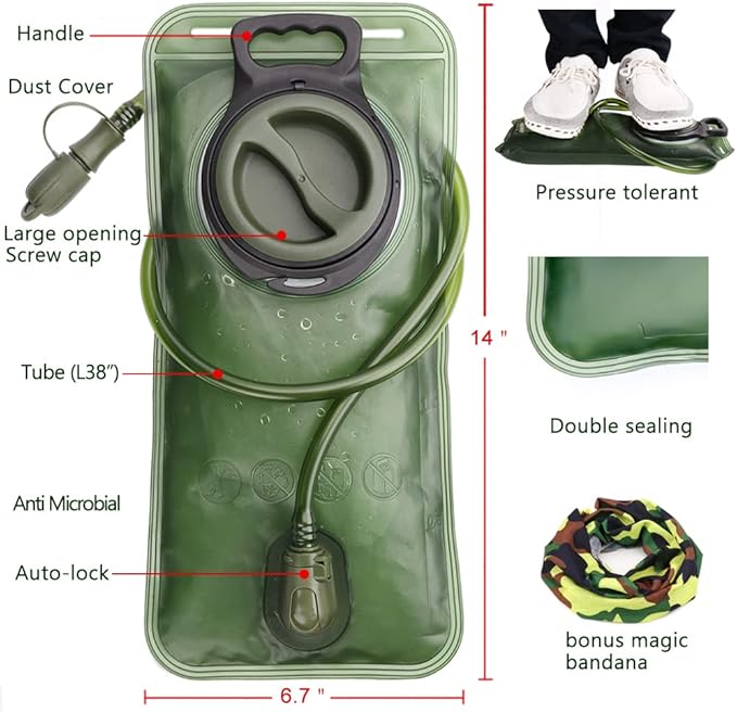 Hydration Bladder, 1.5-2-3L Water Bladder for Hiking Backpack, BPA-Free Leak Proof Water Reservoir Storage Bag, Water Pouch Hydration Pack for Camping Cycling Running