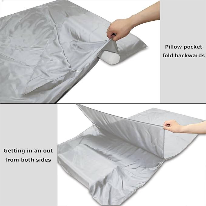 BROWINT Silk Sleeping Bag Liner, Silk Sleep Sack, Extra Wide 87"x43", Lightweight Travel Sheet for Hotels, More Colors for Option, Reinforced Gussets