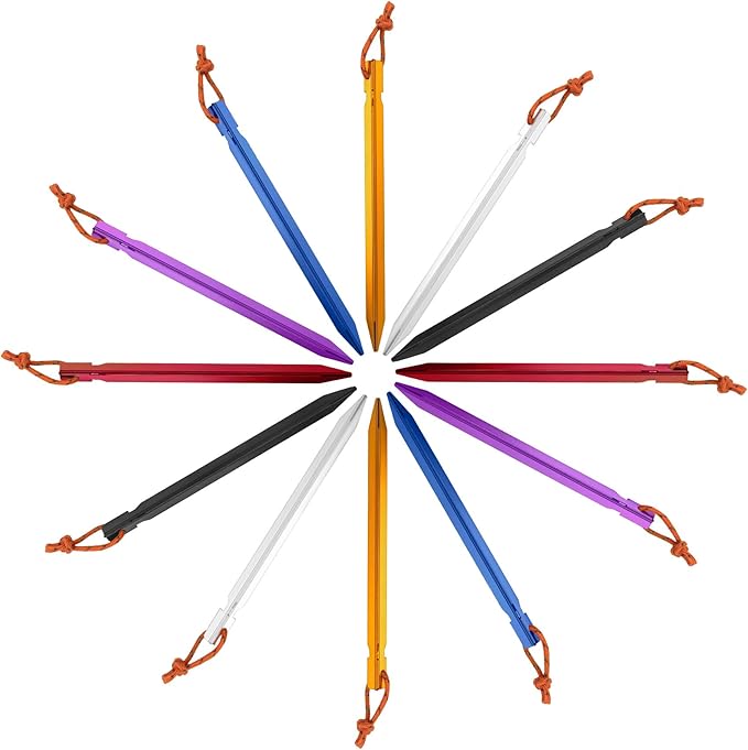 12 Pack Tent Stakes, 7075 Ground Metal Camping Aluminum Tent Pegs, Lightweight Tent Stakes Heavy Duty Spikes Camping Accessories