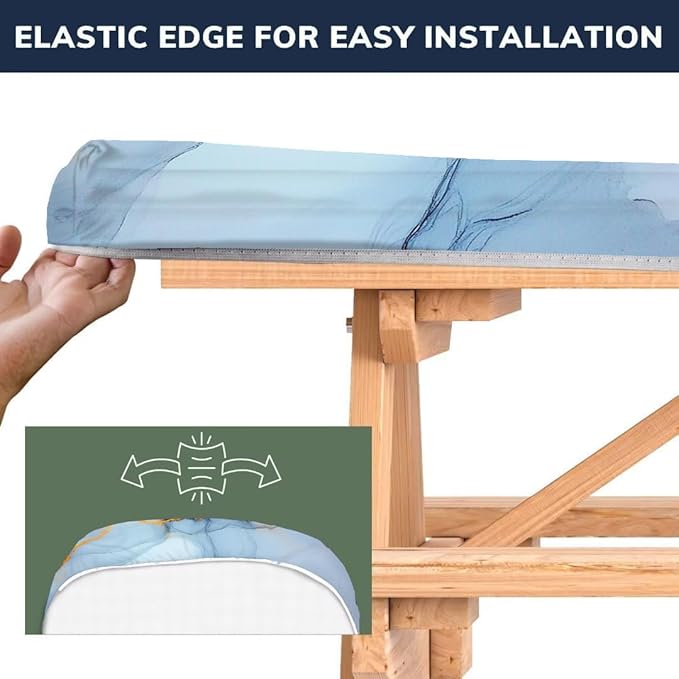 CAPSCEOLL Fitted Picnic Table Cover with Bench Covers with Elastic 8Ft Waterproof Camping Picnic Table Cover Cloths for Outdoors Camping Tablecloth with Drawstring Bag, 96X30in, Blue Marble