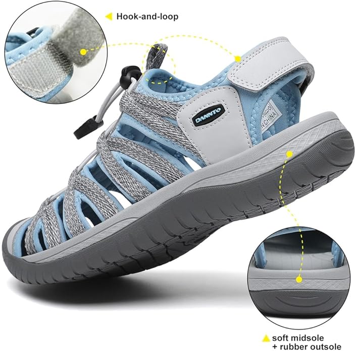 Dannto Women's Closed Toe Hiking Sandals Walking Water Sandal Comfort Athletic Sport Outdoor Sandals