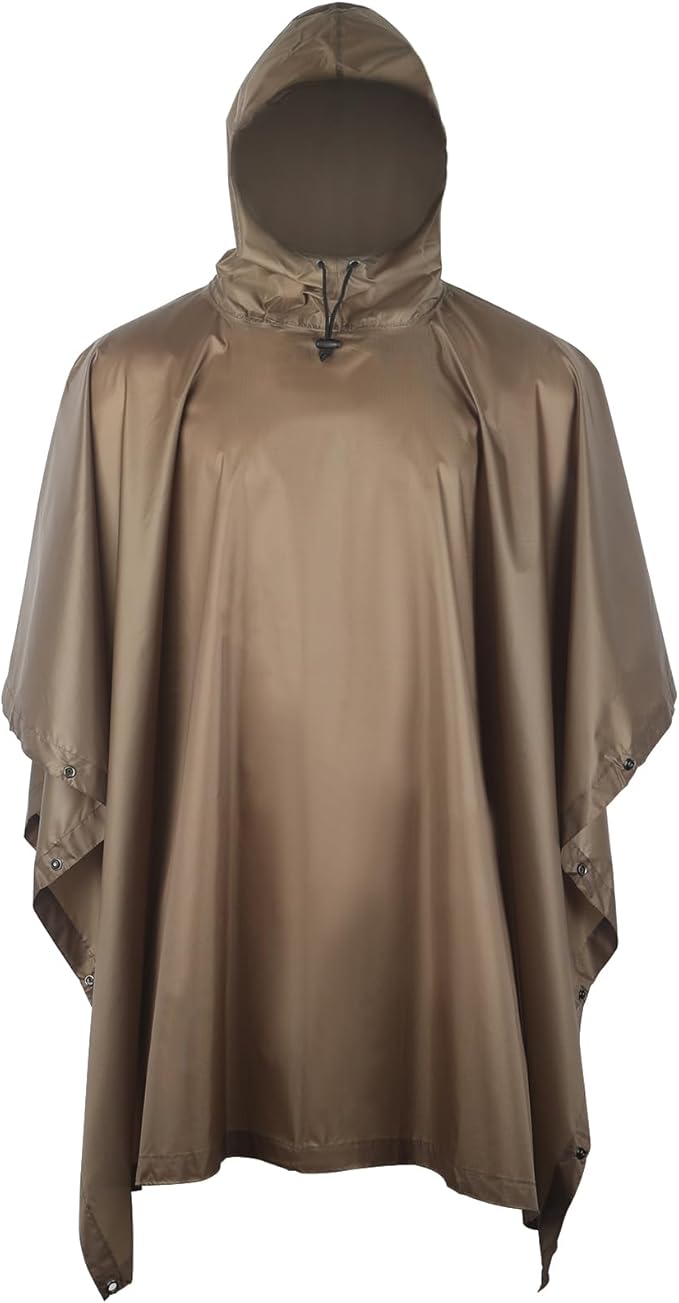 GRVCN Military Rain Poncho, Camouflage Raincoat Outdoor Waterproof Lightweight