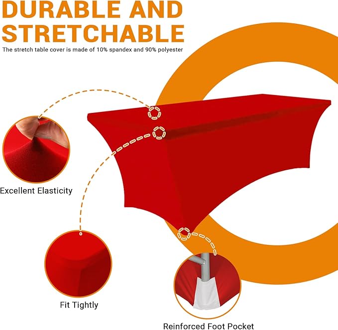 Eurmax USA Rectangular Fitted Spandex Table Covers 4ft Tablecloth Wedding Event Patio Table Decorations Stretch Table Cover for 4ft Folding Table (Red,2 Pack)