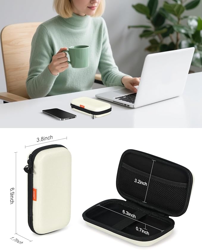 GLCON Off White Small Travel Electronic Organizer Case - Universal Hard Carrying Case Portable Storage Pouch Bag for Tech Accessories, Cable, Cord, MP3 Players, Card, Car Key Cash, SD Card