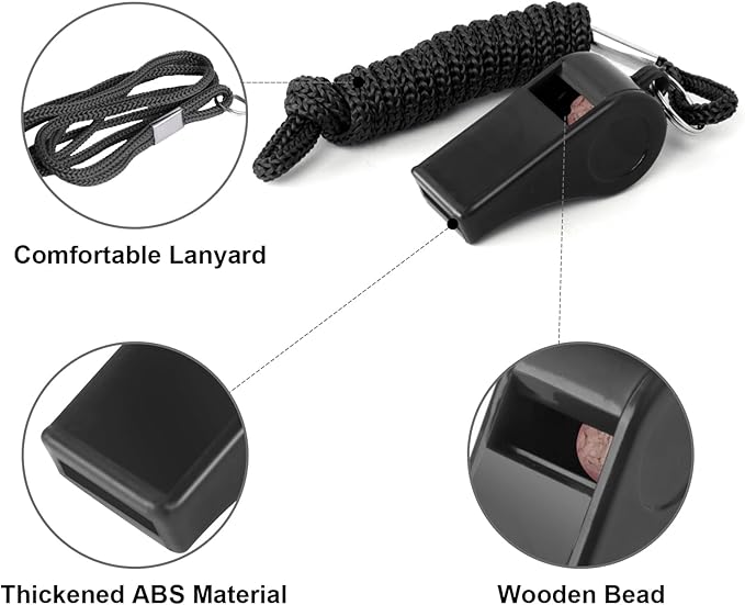 24 Pack 120dB Loud Referee Whistles with Lanyards – Heavy-Duty Black Sports Whistles for Coaches, Referees, and Team Events