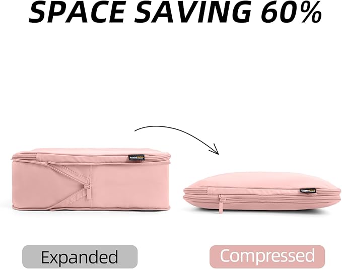4 Piece Compression Packing Cubes for Suitcases and Backpack, Lightweight Travel Organizers (Light Pink)