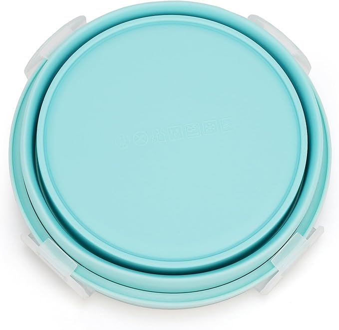 CARTINTS Silicone Collapsible Food Storage Containers-Prep/Storage Bowls with Lids – Set of 4 Round Silicone Lunch Containers – Microwave and Freezer Food Containers (Blue)