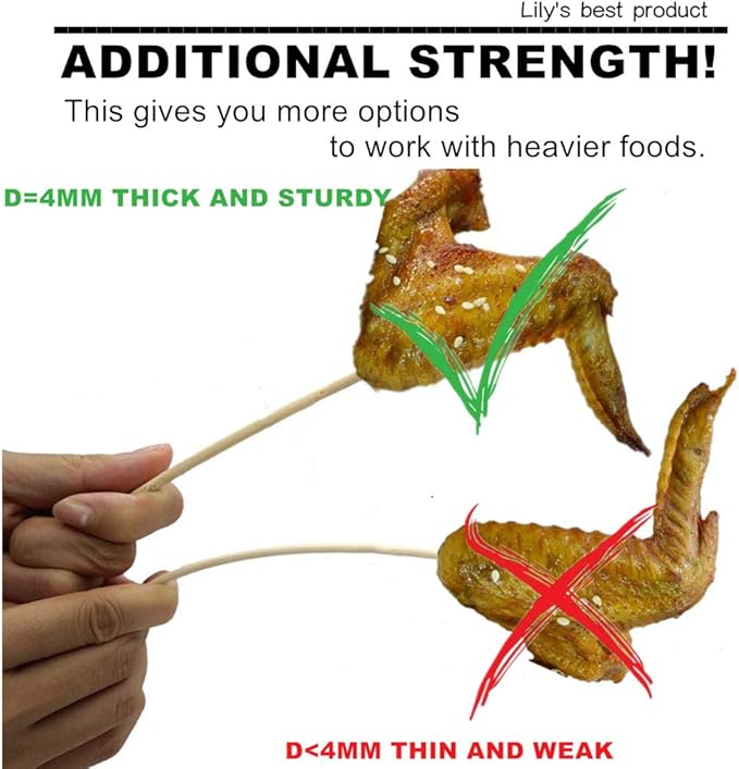 HOPELF 10" Natural Bamboo Skewers for BBQ，Appetiser，Fruit，Cocktail，Kabob，Chocolate Fountain，Grilling，Barbecue，Kitchen，Crafting and Party. Φ=4mm, More Size Choices 6"/8"/12"/14"/16"/30"(100 PCS)