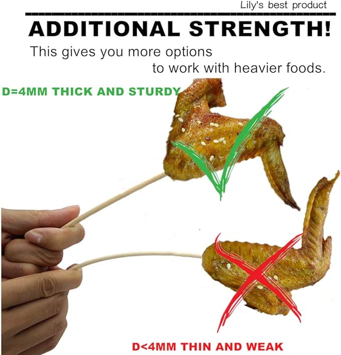 HOPELF 14" Natural Bamboo Skewers Sticks for BBQ，Kabob，Grilling，Barbecue，Kitchen，Roasting，Marshmallows，Plant Stakes，Crafting.Φ=4mm, More Size Choices 6"/8"/10"/12"/16"/30"(100 PCS)