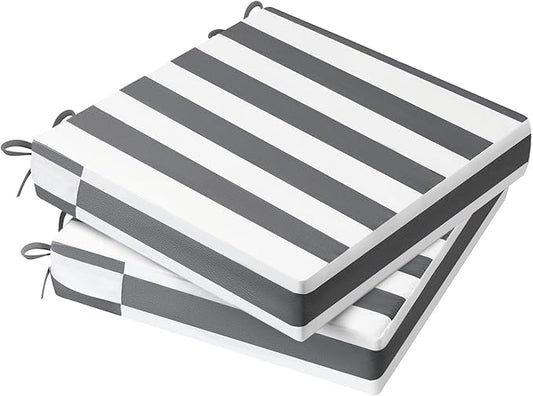 AAAAAcessories Outdoor Seat Cushions for Chairs, Waterproof, Fade-Resistant Patio Furniture Replacement Cushions, 20" x 20" x 3", Set of 2, Gray Cabana Stripe
