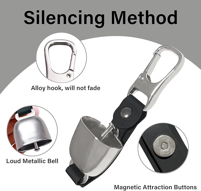 Bear Bell with Magnetic Silencer|Bear Bells for Hiking & Camping|Bear Deterrent Device with Emergency Whistle & Carabiner to Scare Animals|Bear Alarm for Outdoor Biking Fishing Climbing