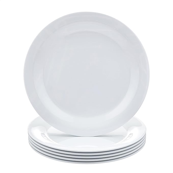 Amazon Basics Melamine (Plastic) Plate, 6 Piece Set, 10.5 in, White (Previously AmazonCommercial brand)
